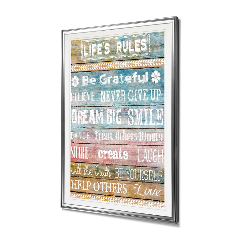 Life Rules - impression d'art textuel, H 45 po x l 30 po x P 1,5 po, Cadre argenté