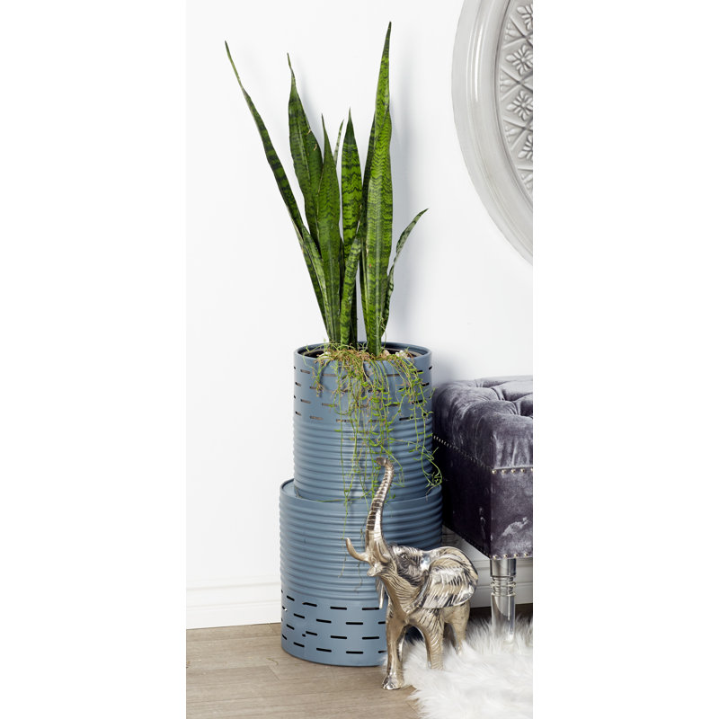 Gray Iron Cylindrical Indoor/Outdoor Planter Set