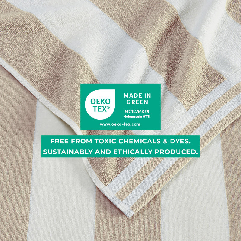 Oversized Beige and White Cotton Cabana Striped Beach Towel