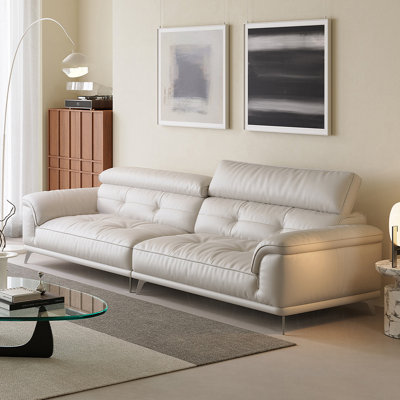 Beige Genuine Leather Modular Sofa cushion couch