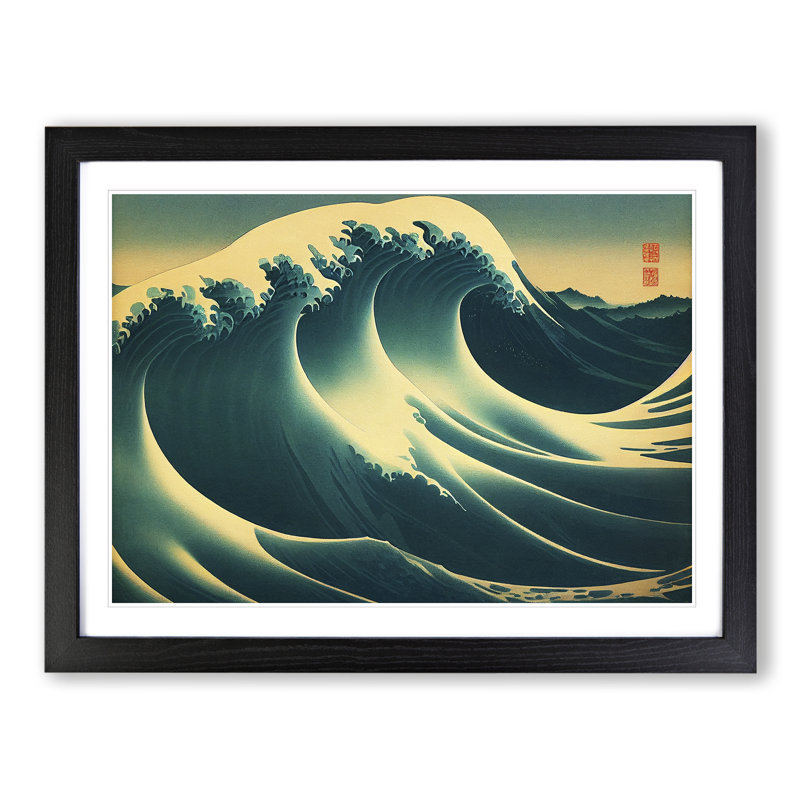 Traditional Japanese Wave Vol.3 - Single Picture Frame Print, 46cm H x 64cm W x 2cm D, Black Framed