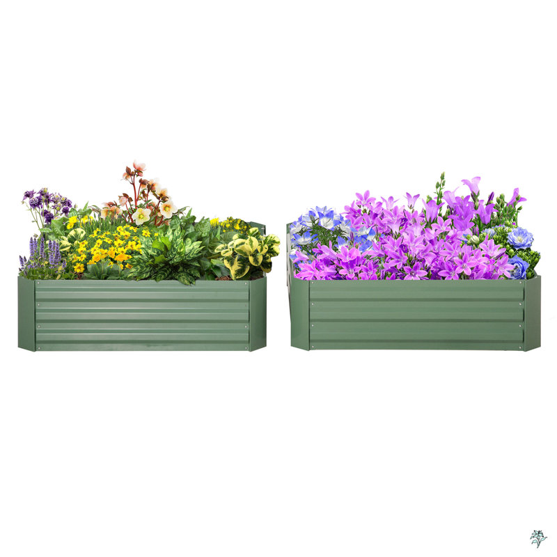 Green Galvanized Steel Raised Garden Bed Set for Vegetables and Flowers