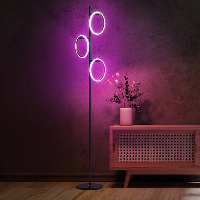 Saturn 66 in. Modern LED Floor Lamp with 3 Color-Changing RGB Ring Lights