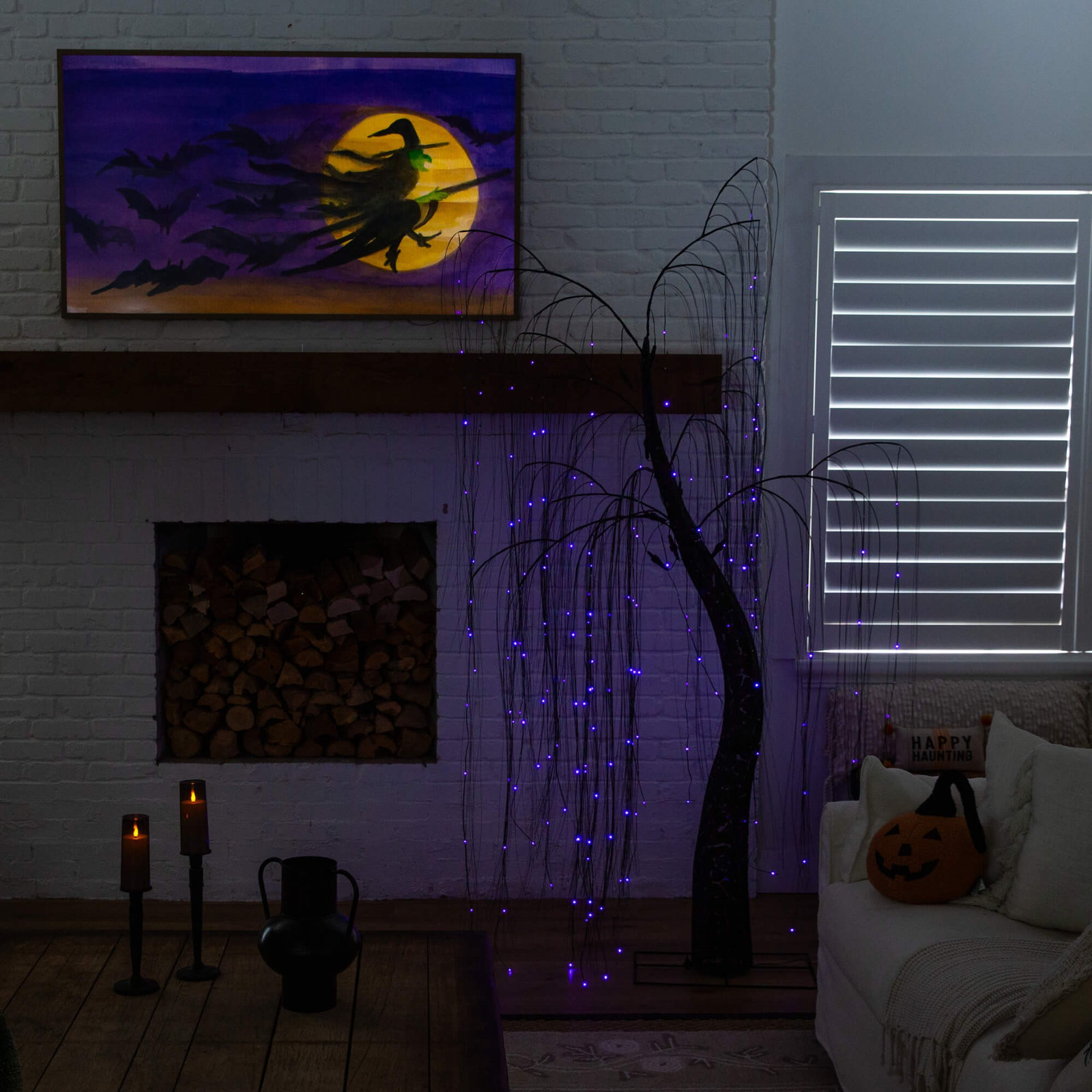 7' Pre-Lit Halloween Black Willow Tree, Black