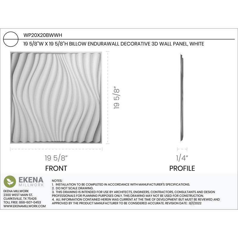 19.625" x 19.625" 3D Wall Panel in White (12-pack)
