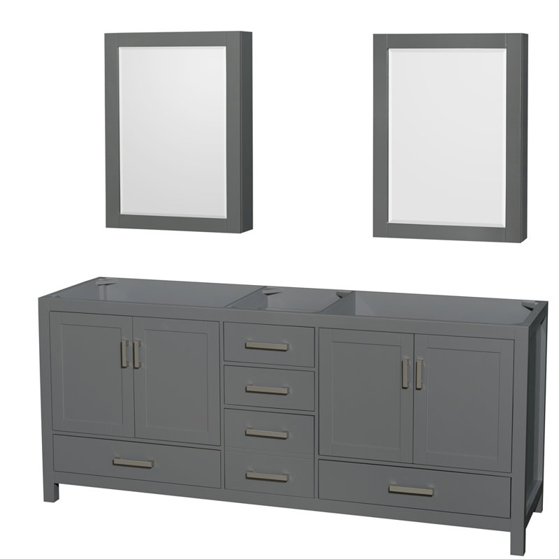 Sheffield 79" Double Bathroom Vanity Base Only, Dark Gray