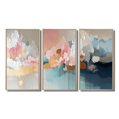 "White and Gold Brushstroke", peinture abstraite I - ensemble de reproductions d'art murales abstraites