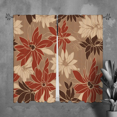 Motif floral de rideaux de fenêtre bruns-6017