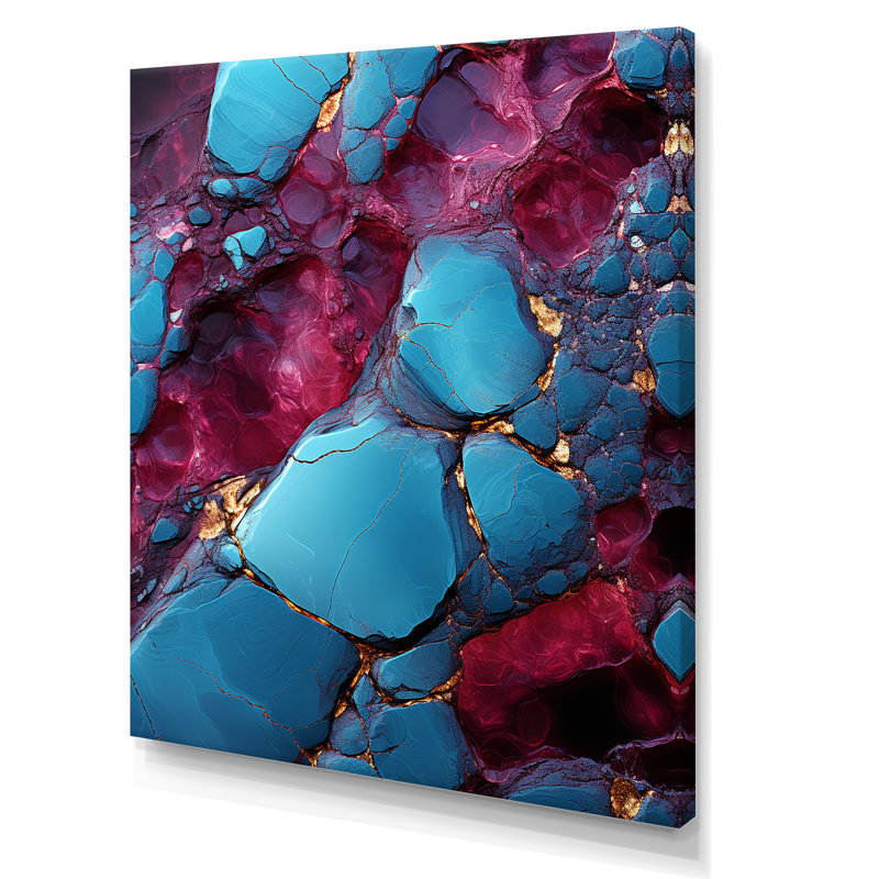 Bleu et mauve sans soudure Marble River II - Art mural abstrait, Toile tendue, H 32 po x l 16 po x P 1 po