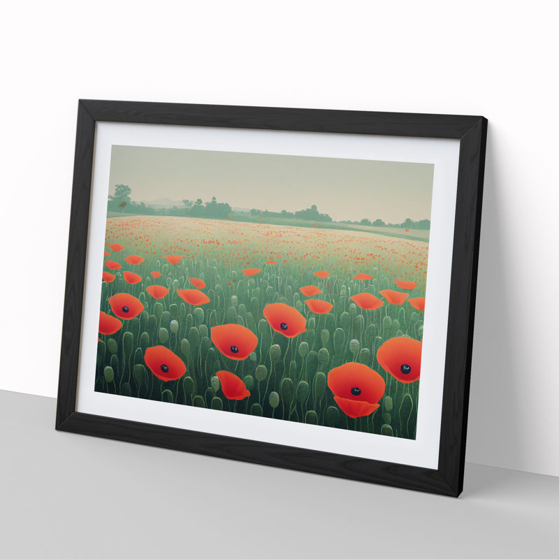 Appealing Poppy Field Flowers - Single Picture Frame Print, Black Framed, 46cm H x 64cm W x 2cm D