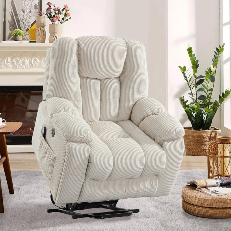 Fauteuil inclinable massant et chauffant Aledo l 41 po , Velours côtelé blanc performance