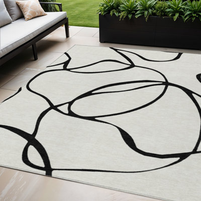 Tapis intérieur lavable abstrait 5 pi x 8 pi blanc