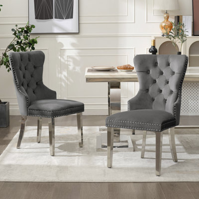 Chaises de salle à manger rembourrées en velours avec pieds en acier inoxydable