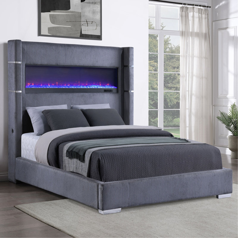Queen Bed Frame, Haven Grey Upholstered Design