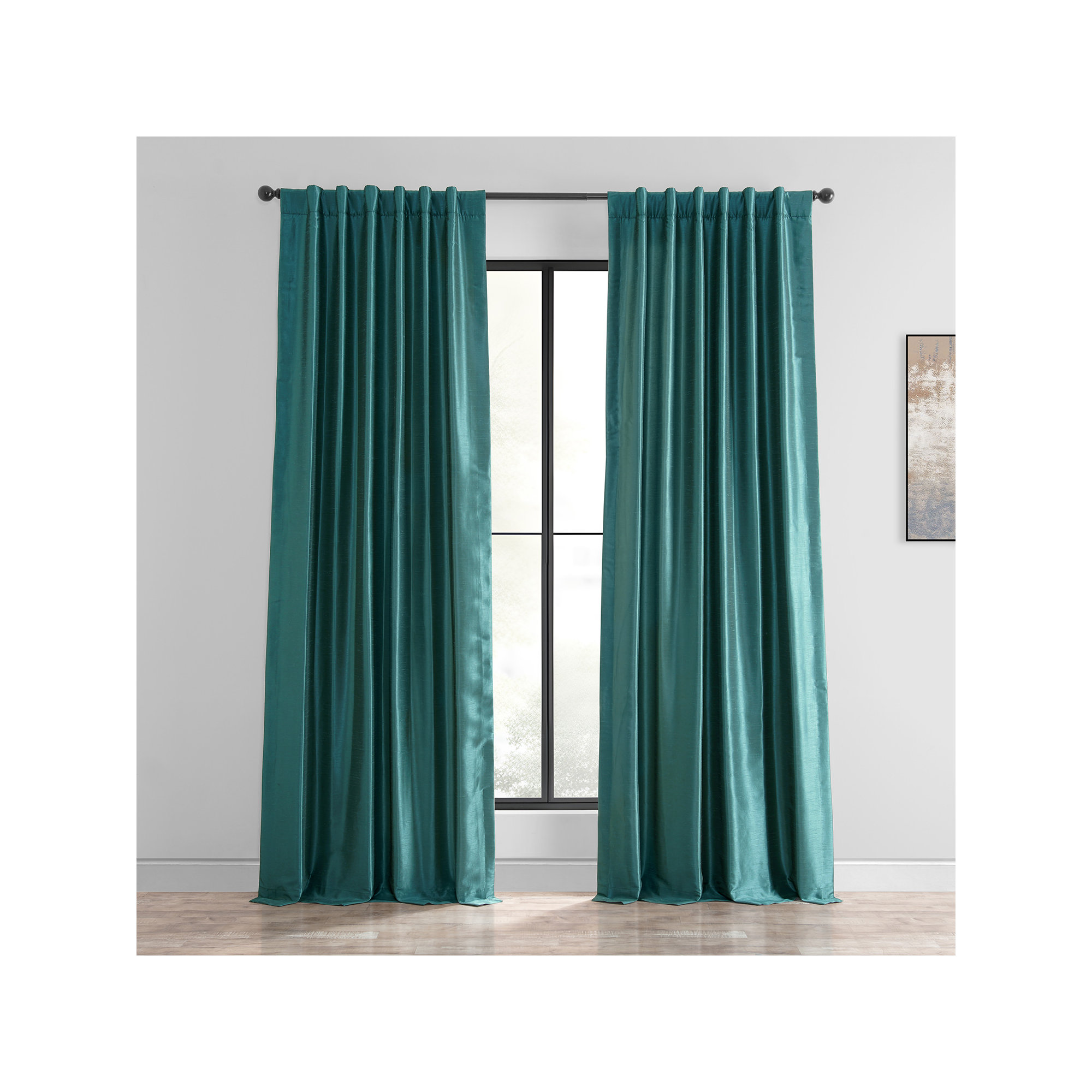 Rayne Vintage Textured Faux Dupioni Silk Room Darkening Curtains Window Single Curtain Panel, Peacock, 50" W x 96" L