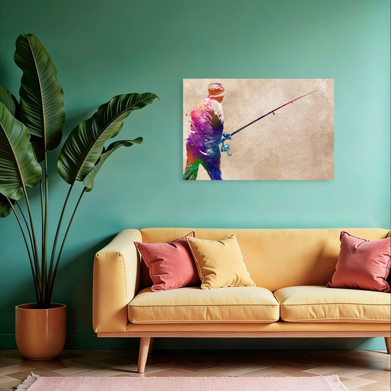 «Vibrant Fishing Art», art mural contemporain, 24" H x 36" W