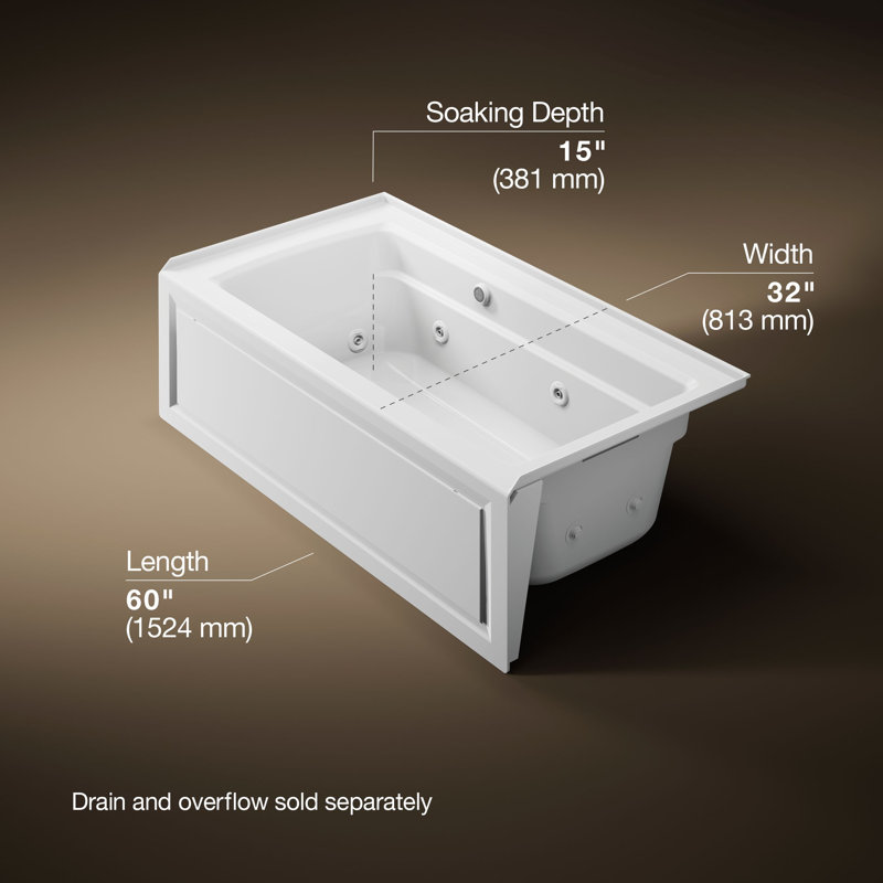 Archer® 60" x 32" Alcove Whirlpool, Right, White
