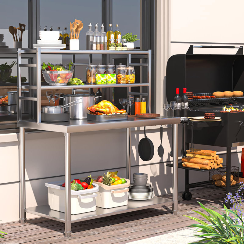 Table en acier inoxydable 48 po x 24 po avec 2 tablettes réglables