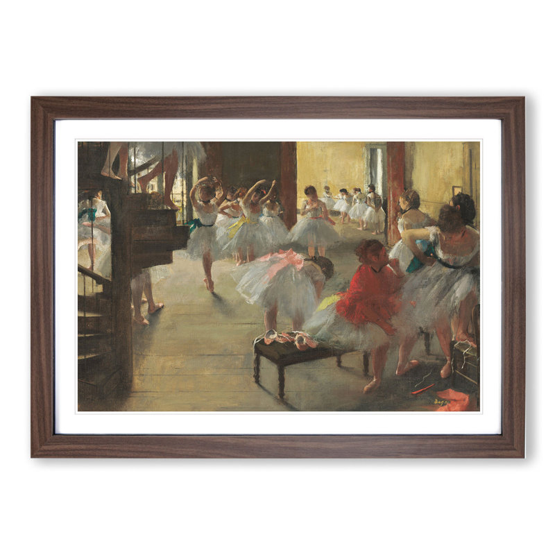The Ballet Ballerina Dancers in Class by Edgar Degas - Picture Frame Painting, 48cm H x 65cm W x 2cm D, Walnut