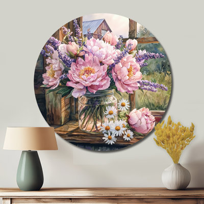 Blush pivoine et lavande II - reproduction d'art traditionnelle rose en métal