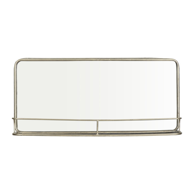 Metal Flat Wall Mirror with Shelves, 40.64cm H x 91.44cm W, Nickel