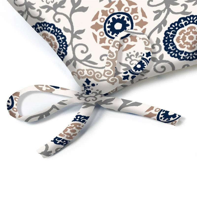 D' Shaped Water-repellent Seat Pad Set of 4, Navy/Tan/Grey Geometric