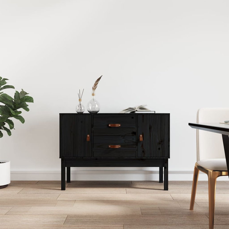 Mashaun 110cm Solid Wood Sideboard, Black