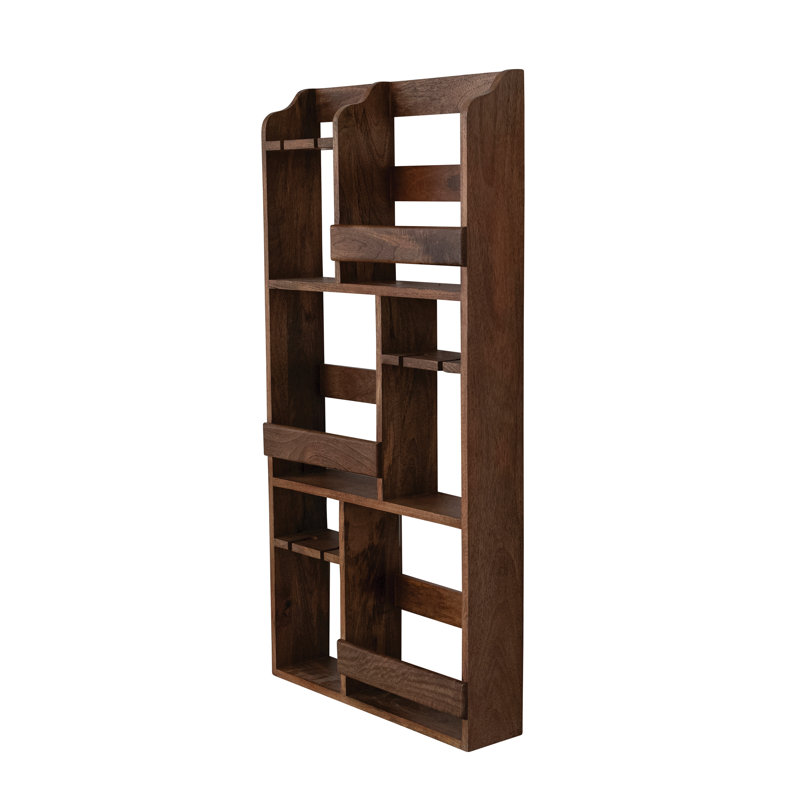 Mango Wood Wall Wine Rack With Stemmed Glass Holders
