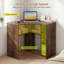 Bureau d'angle avec station de charge, bord arrondi ergonomique et tablettes de rangement ouvertes brun rustique