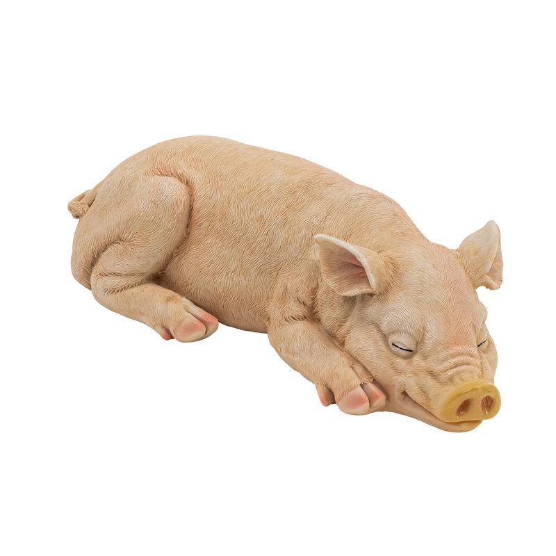 Adorable Beige Resin Sleeping Pig Garden Statue