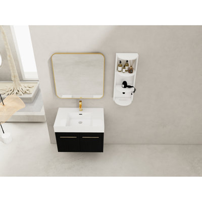 Meuble-lavabo de 30 po et support de rangement, lavabo en résine épaisse, meuble-lavabo en châtaignier noir, combinaison de portes silencieuses avec charnières à fermeture douce, surface