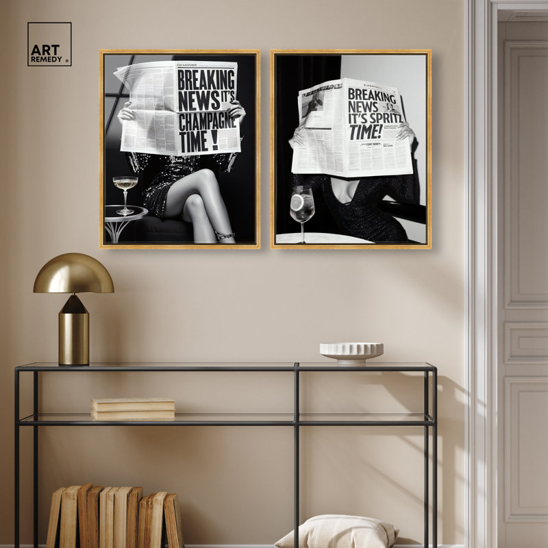 «Be Der The Headline», reproduction d'art sur toile encadrée par Art Remedy, cadre blanc, 20 x 24, H 25 po x l 21 po