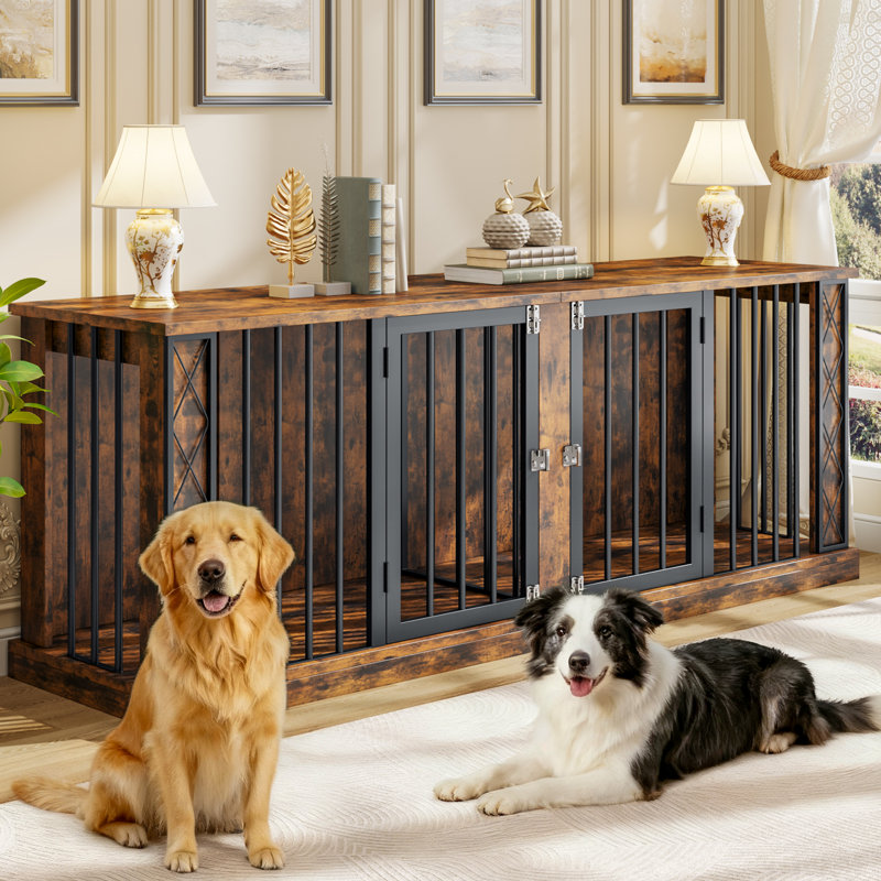 Meuble de rangement pour chien 86,6 po L pour 2 chiens, chenil robuste pour petits / moyens / très grands chiens, Brun