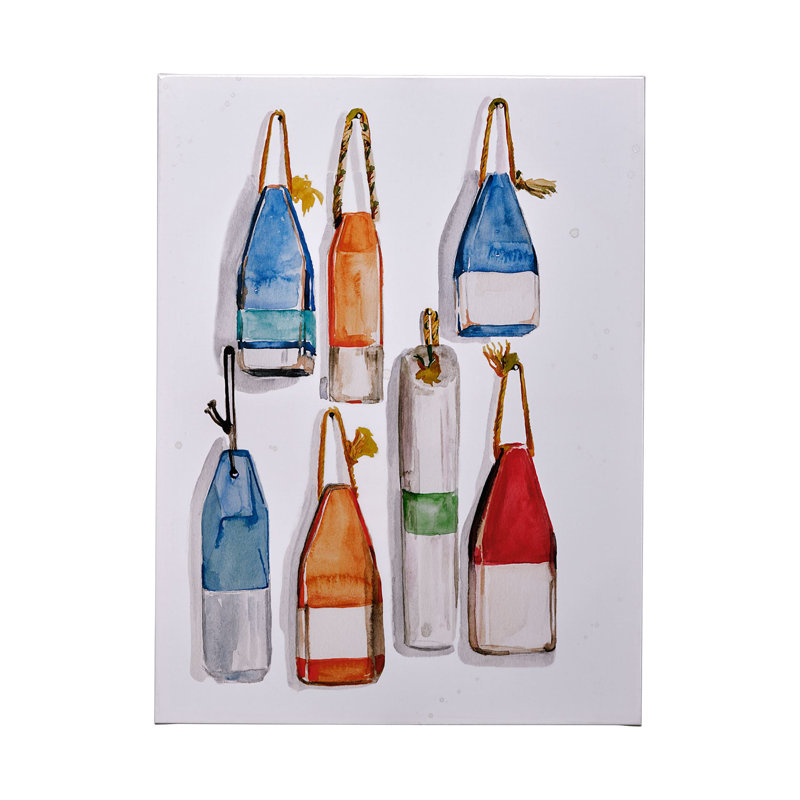Watercolor Buoys I by Jennifer Paxton Parker a Hand Embelished Textured Canvas, 48" H x 36" W x 1.5" D