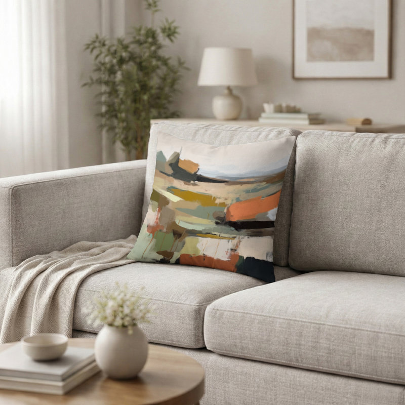 Coussin Green and Beige Transcendant Reality, H 16 po x l 16 po