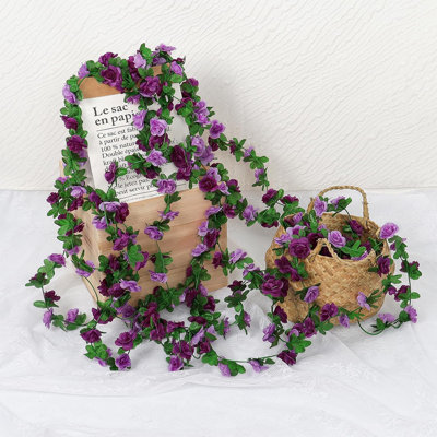5 Pcs 2.5M/98Inch Artificial Flower Hanging Rose Ivy Garland Fake Rose Peony Vine For Home Window Sill Office Party Garden Balcony Wedding Courtyard Decor
