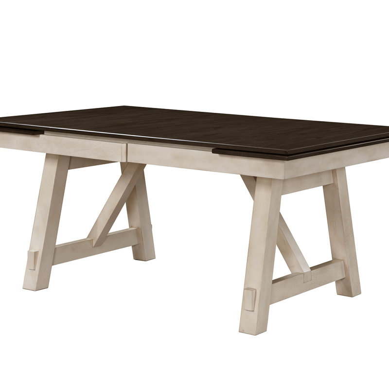Cottage  Pc Extendable Dining Table Chalk  Tow Tonedining Room Wooden Furniture 2 Self-Storing Refectory Leaves Trestle Legs