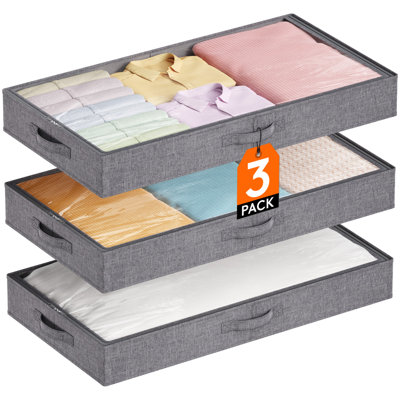Under Bed Storage Containers, 4.3 Inches Tall Low Profile Underbed Storage, Foldable Clothes Storage Bags Organizer Bin With Lids, Ultra Thick Fabric For Blankets Pillows Shoes, Large, 2 Pack