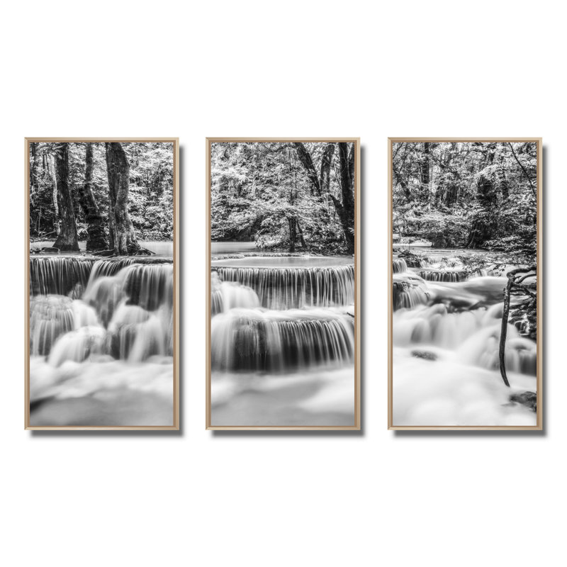 «White Erawan Waterfall - Landscape», ensemble d'art mural sur toile encadré, L 36 po x H 20 po, Brun