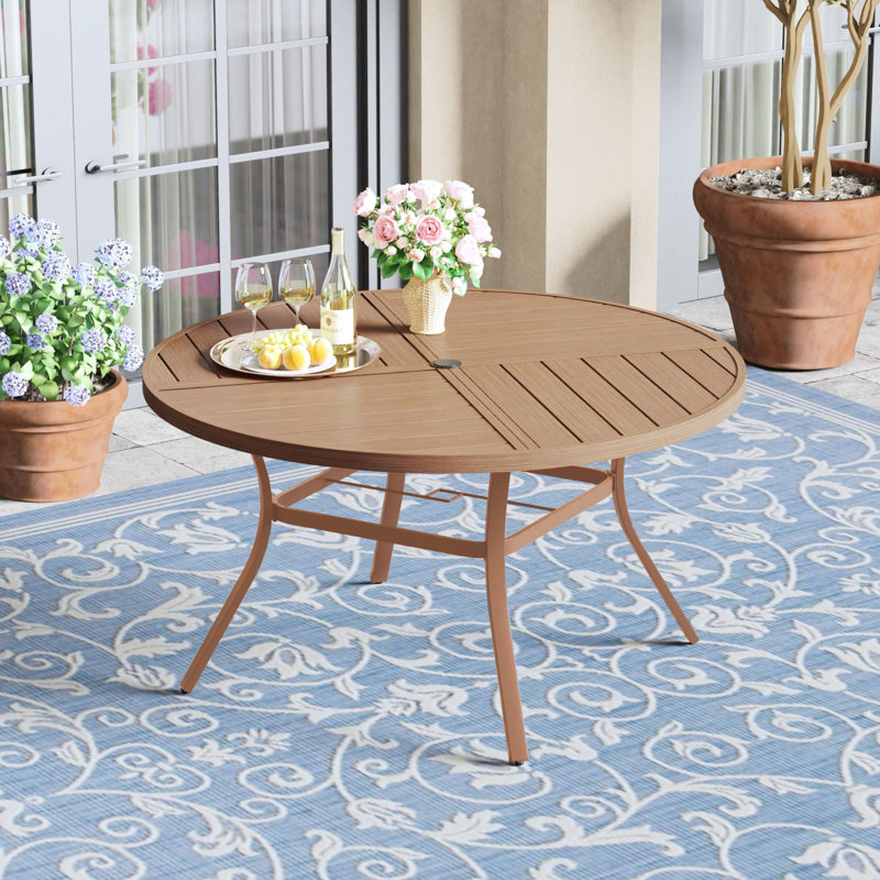53.1" Round Outdoor Patio Dining Table, Brown