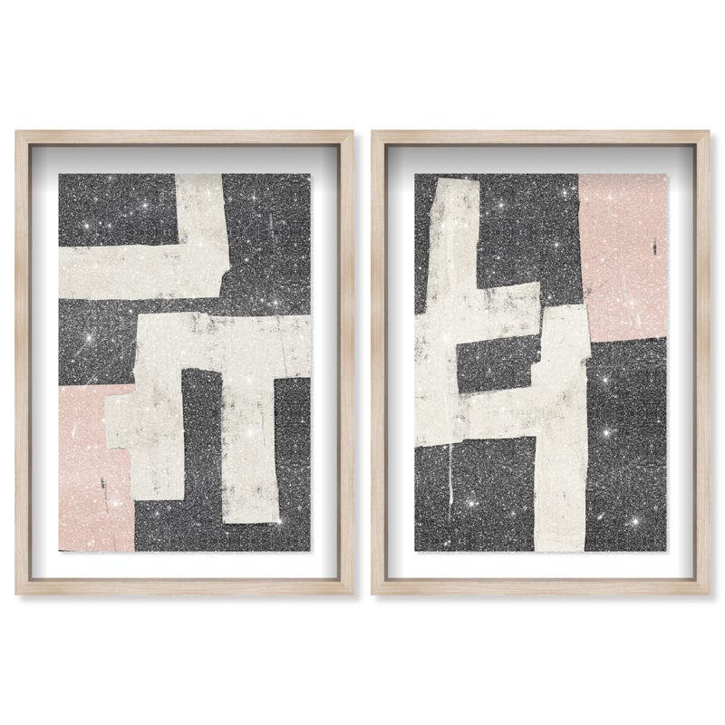 Placed together set Shadowbox Abstract Print by Oliver Gal, Black Frame, 10 x 15, 17"H x 25"W, Natural Oak Shadowbox