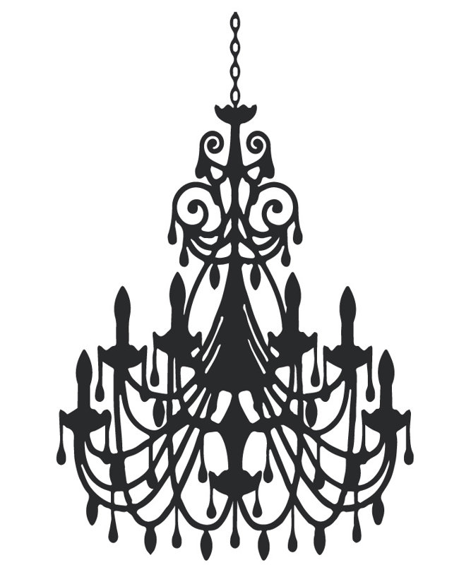 Décalcomanie murale lustre ornée, H 24 po x l 16 po x P 0,01 po, Noir