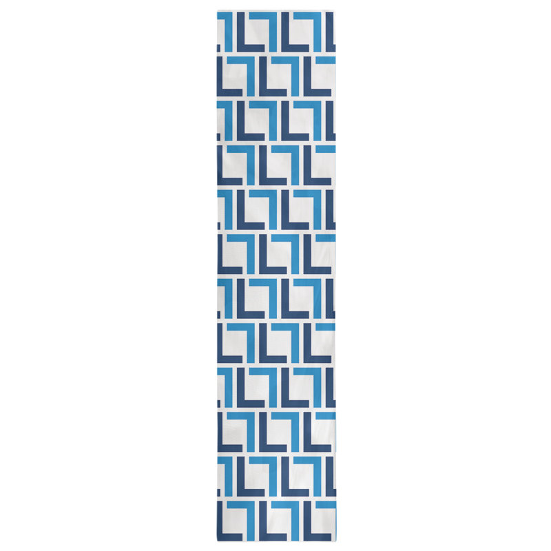 Geometric Table Runner, 72" x 16", Cotton, Gold/Navy Blue/White