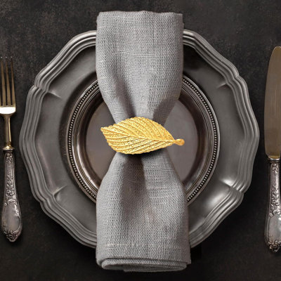 Élégant ensemble de 4 anneaux à serviette à feuilles - Décoration de table de Noël avec finition dorée et argentée pour la salle à manger