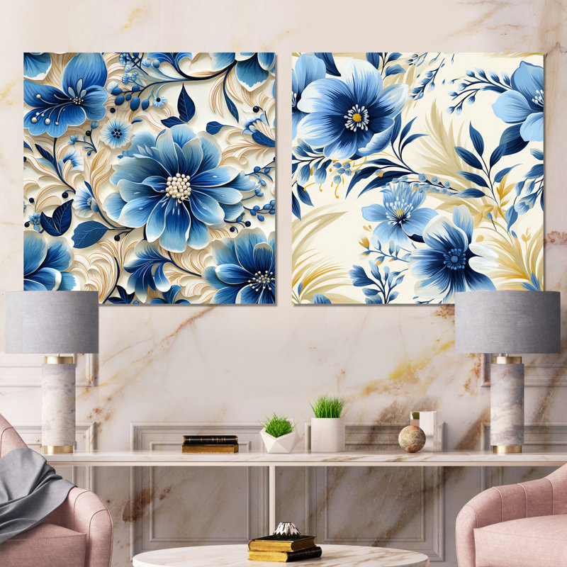 Bardane - ensemble de 2 impressions murales florales, Toile tendue, H 30 po x l 61 po x P 1 po