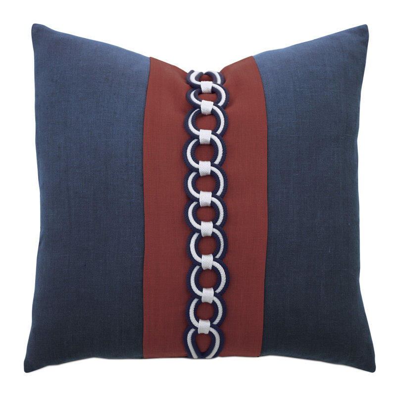 Indigo Square Linen Throw Pillow with Nautical Rope Trim