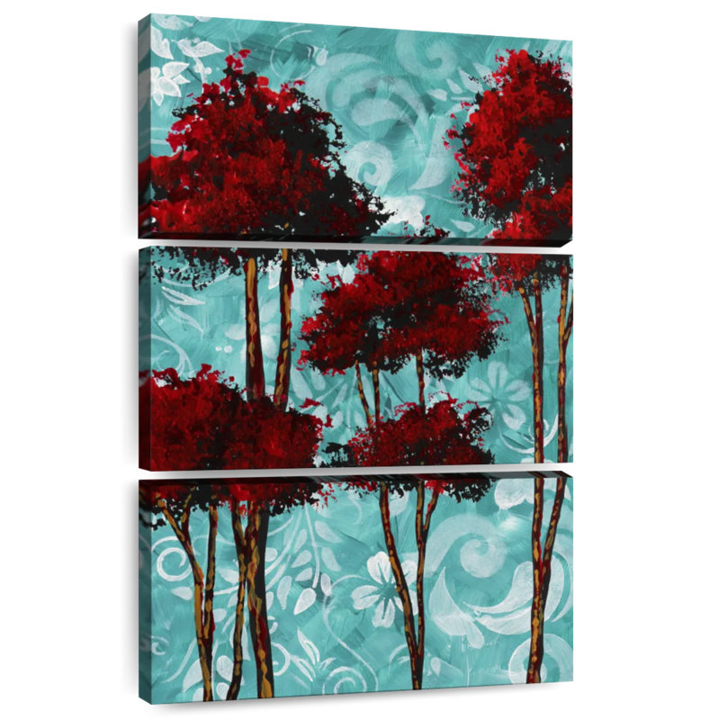 Harnek Turquoise Florals I Red Trees, 32" H x 20" W