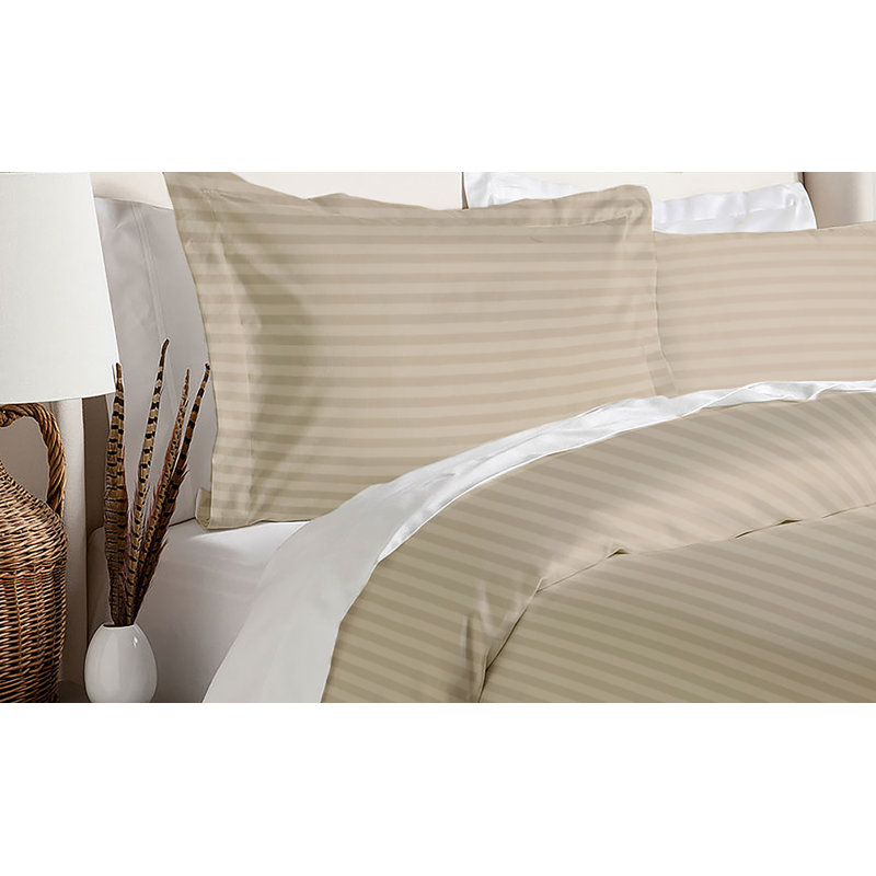 Cotton Striped Duvet Cover, Full/Queen Duvet Cover + 2 Standard Shams, Brick