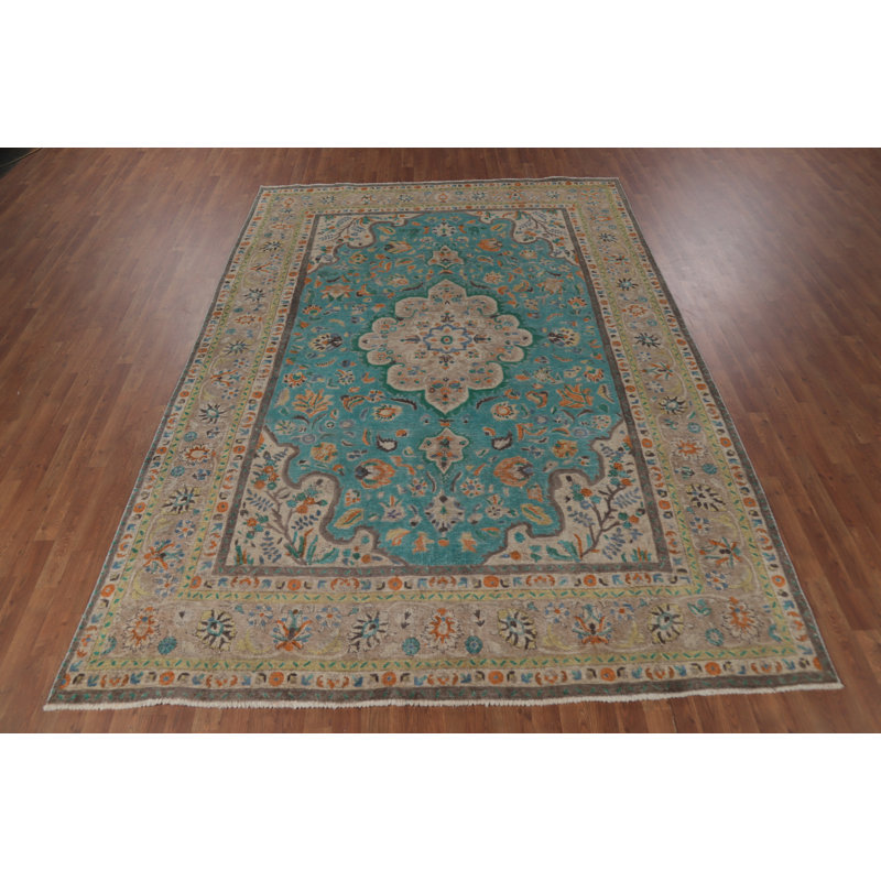 Turquoise Blue Floral Traditional Area Rug 8x11