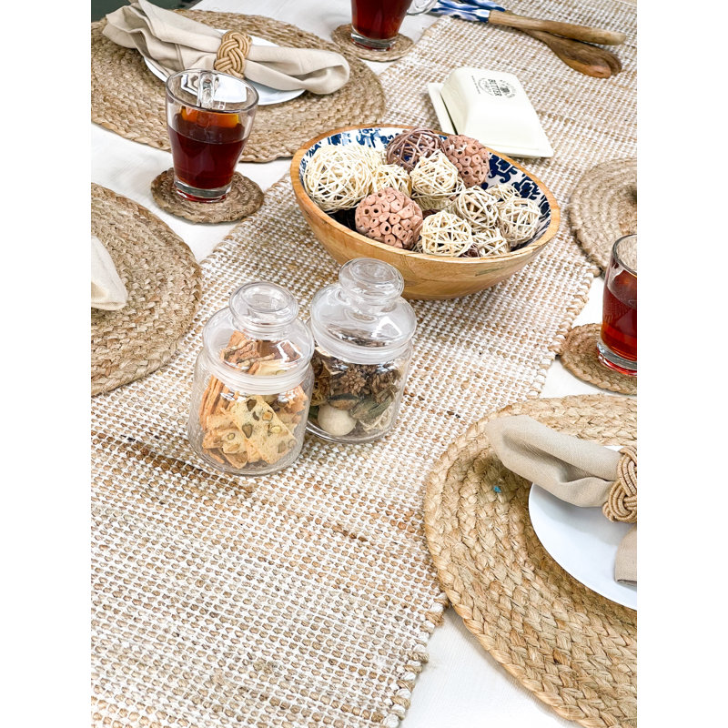 Chemin de table Pingham, Naturel/Ivoire, 108 po x 13 po